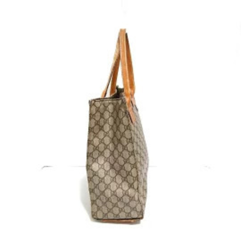 Gucci GG Plus Supreme Tote Bag Beige Dark Brown Polyvinyl Chloride Leather